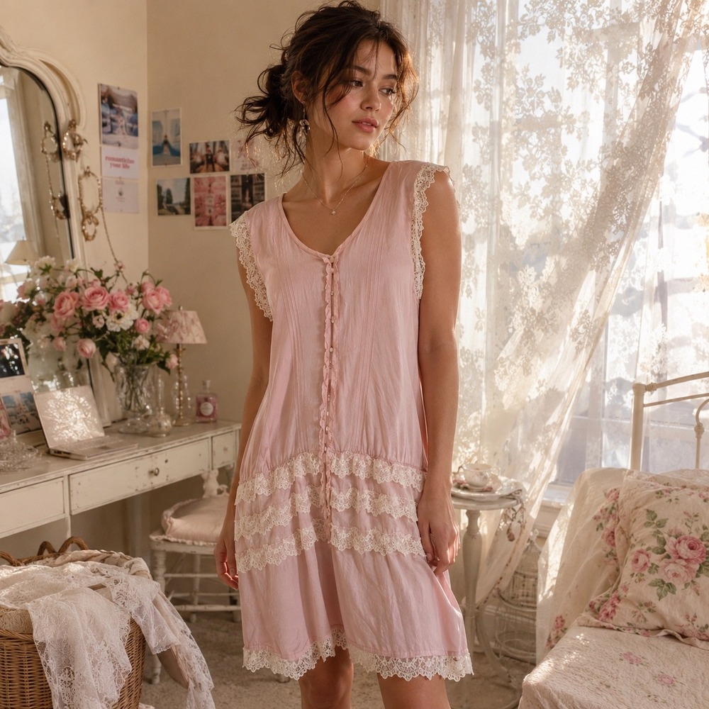 Y2K Nicole Miller Miller Girl Silk Dress Women's 6 Pink Lace Fairycore Coquette - Picture 1 of 13